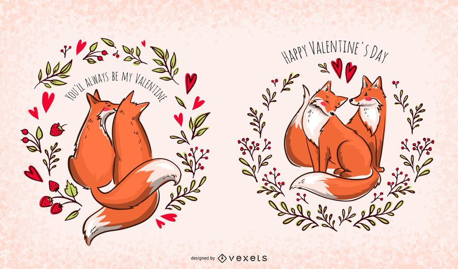 Valentine Foxes Illustration Set Vector Download 3937