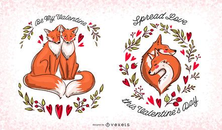 Valentine foxes editable set