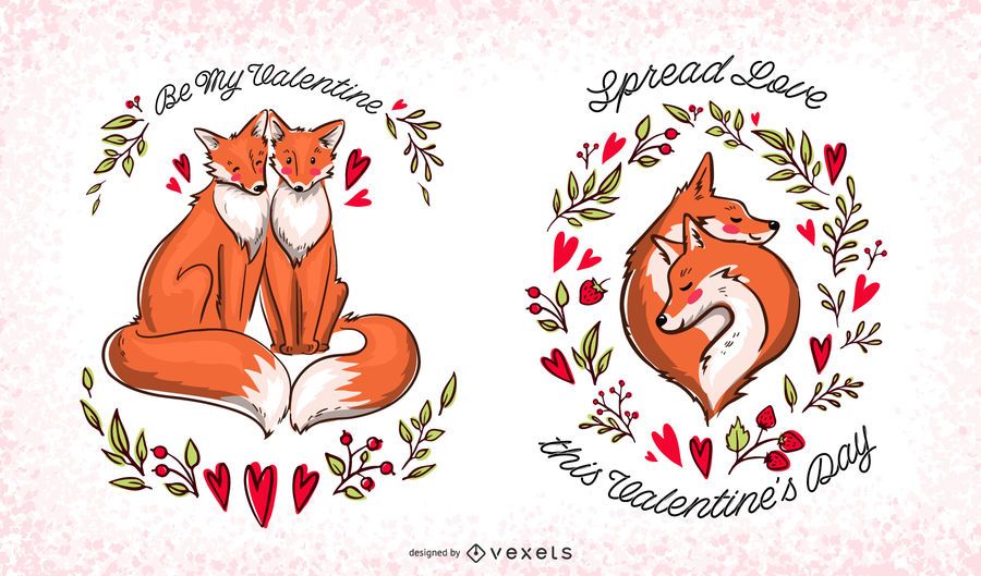 Valentine foxes editable set Valentine foxes editable set