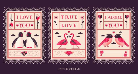 Flat Illustration Valentine's Postcard Set Flat Illustration Valentine's Postcard Set