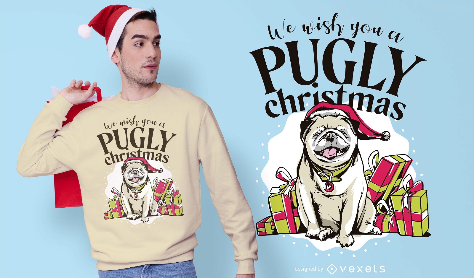 Pugly christmas t-shirt design