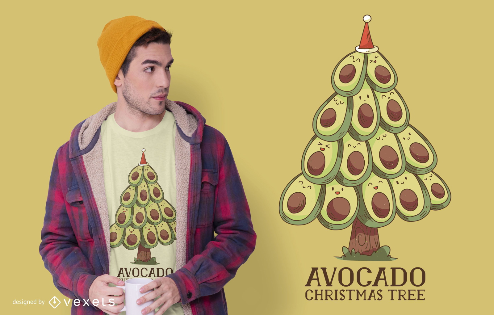 Design de camiseta com árvore de natal de abacate