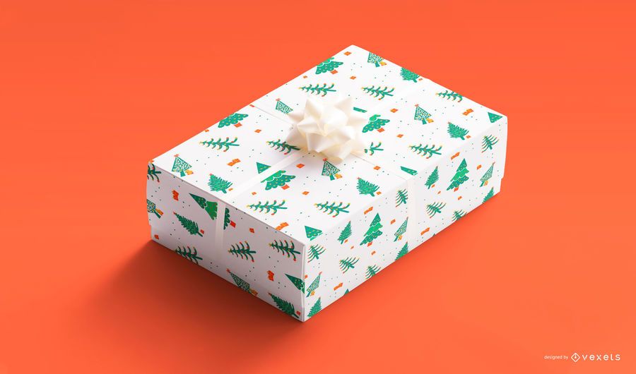 Maqueta de caja de regalo de árboles de navidad Maqueta de caja de regalo de árboles de navidad