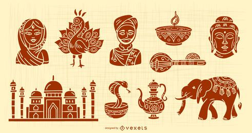 Conjunto de diseño de silueta de elementos de India