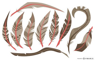 Conjunto de colección de ilustración de plumas
