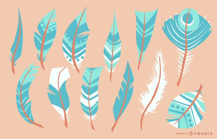 Conjunto de ilustración de plumas turquesa Conjunto de ilustración de plumas turquesa