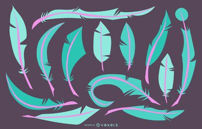 Cyan Magenta Feather Illustration Set Cyan Magenta Feather Illustration Set
