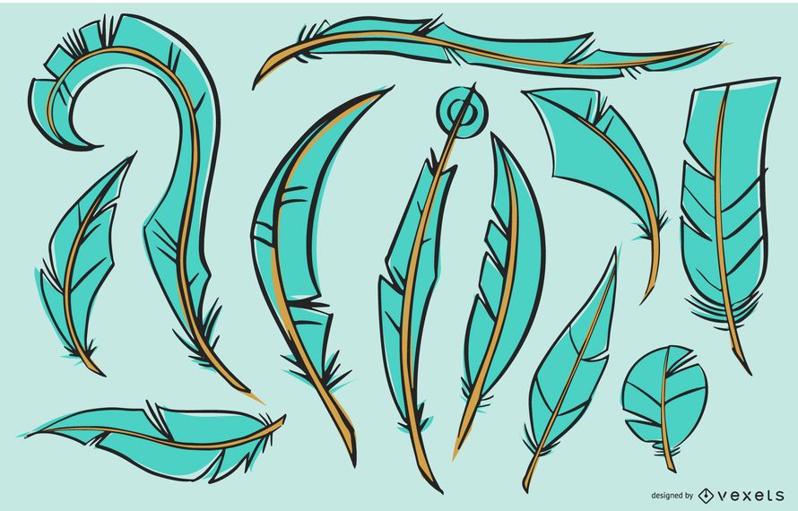 Cyan Bird Feather Illustration Pack Cyan Bird Feather Illustration Pack