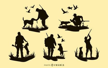 Desenhos de silhuetas de cães caçadores