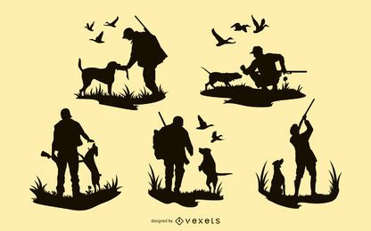 Hunting Man Dog Silhouette Designs