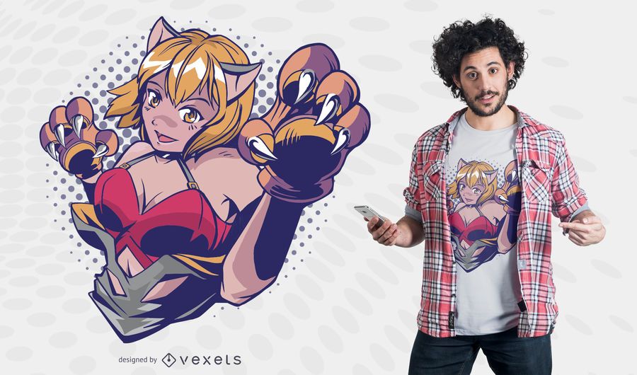 Anime paw girl t-shirt design Anime paw girl t-shirt design