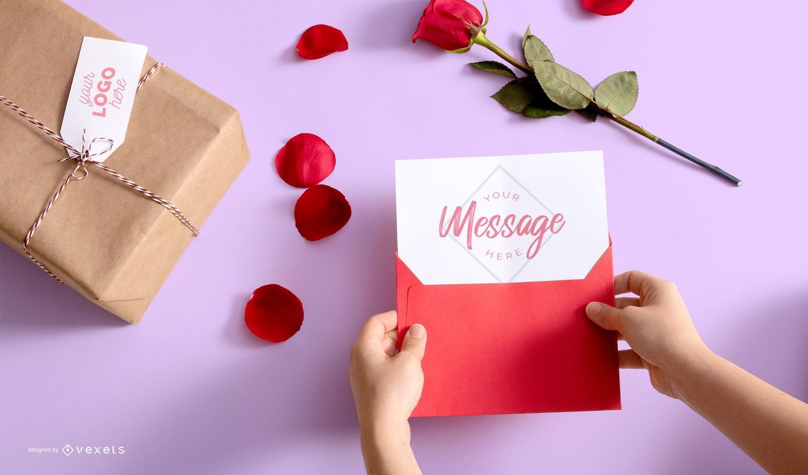 Valentine's day letter and tag mockup composition