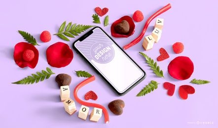 Valentines day phone mockup composition