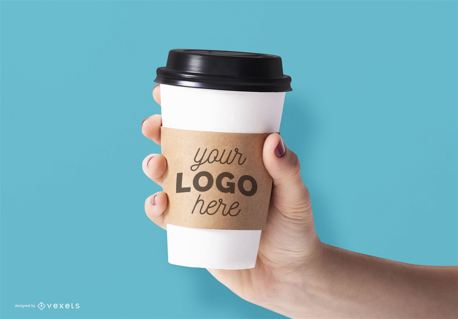 Hand holding paper coffee cup mockup