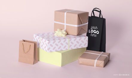 Composição de maquete de presentes de compras