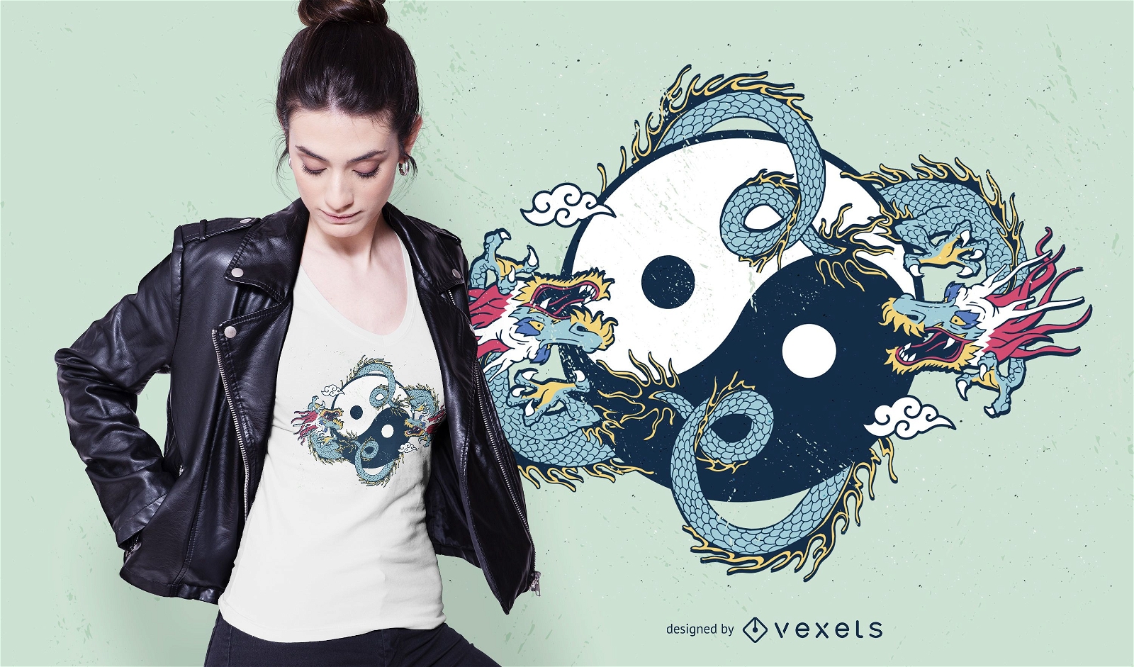 Design de camiseta de drag?o yin yang