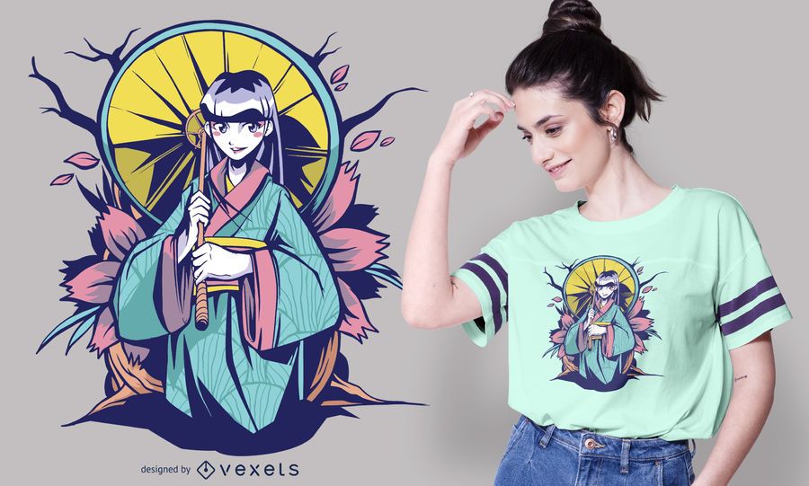 Umbrella anime girl t-shirt design Umbrella anime girl t-shirt design