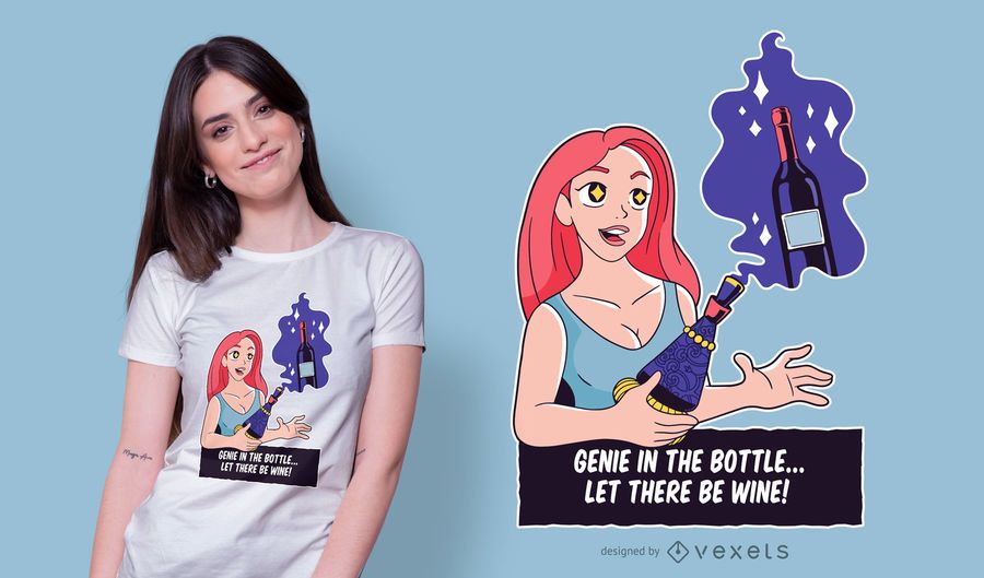Diseño de camiseta de genio del vino. Diseño de camiseta de genio del vino.
