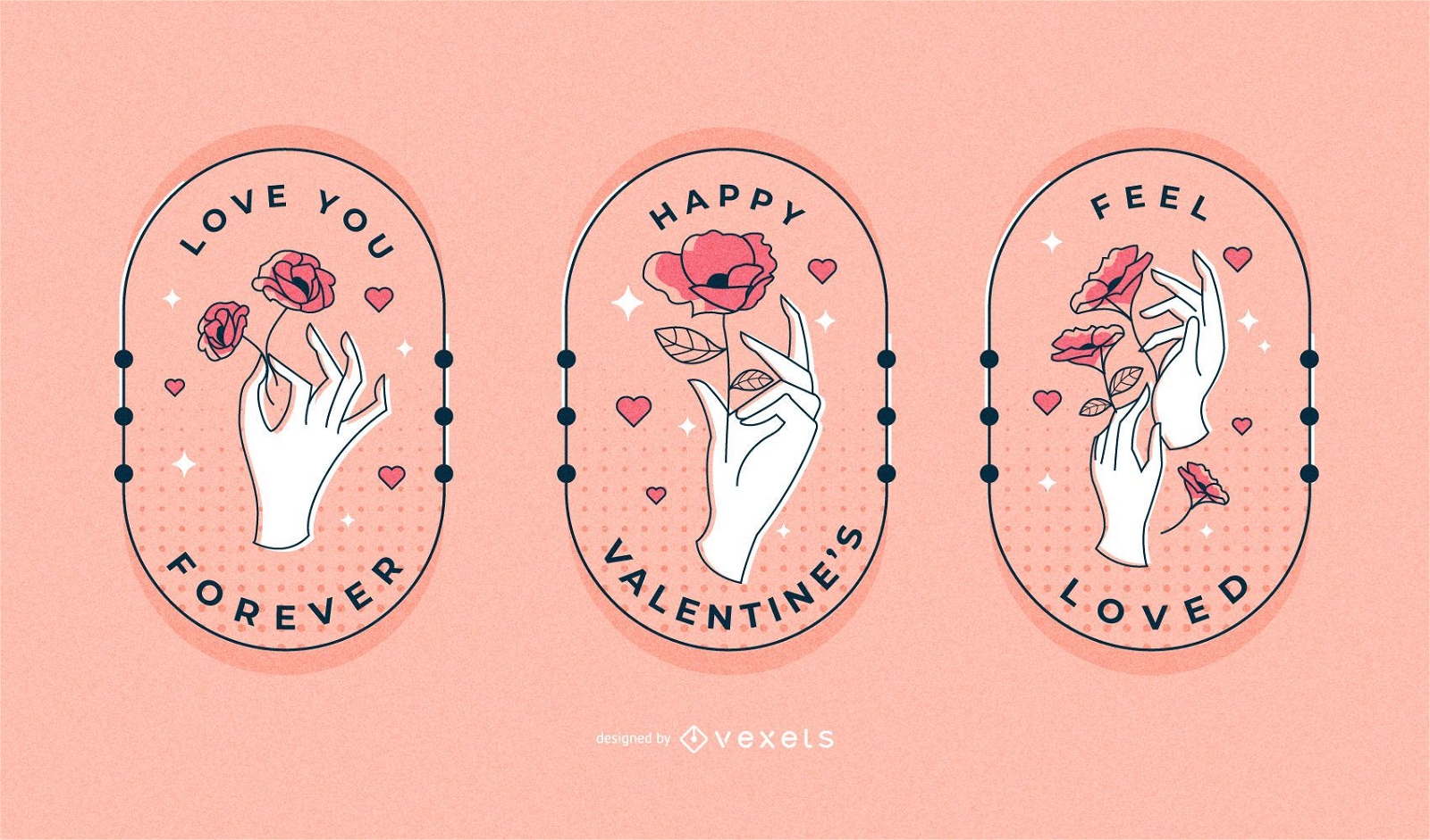 Conjunto de insignias de manos de San Valentín