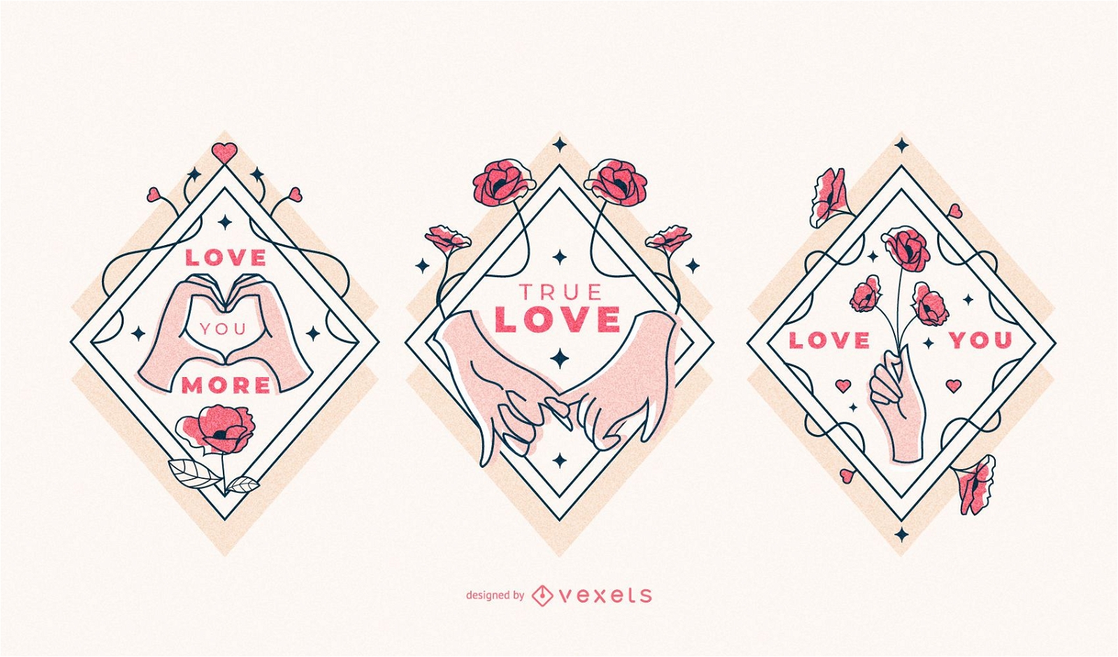 Conjunto de insignias de manos de amor de San Valentín