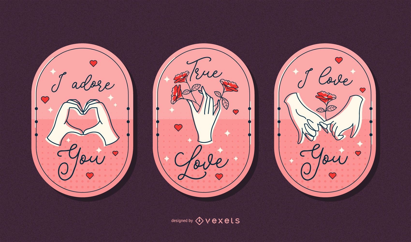 Valentine's day hands badge set