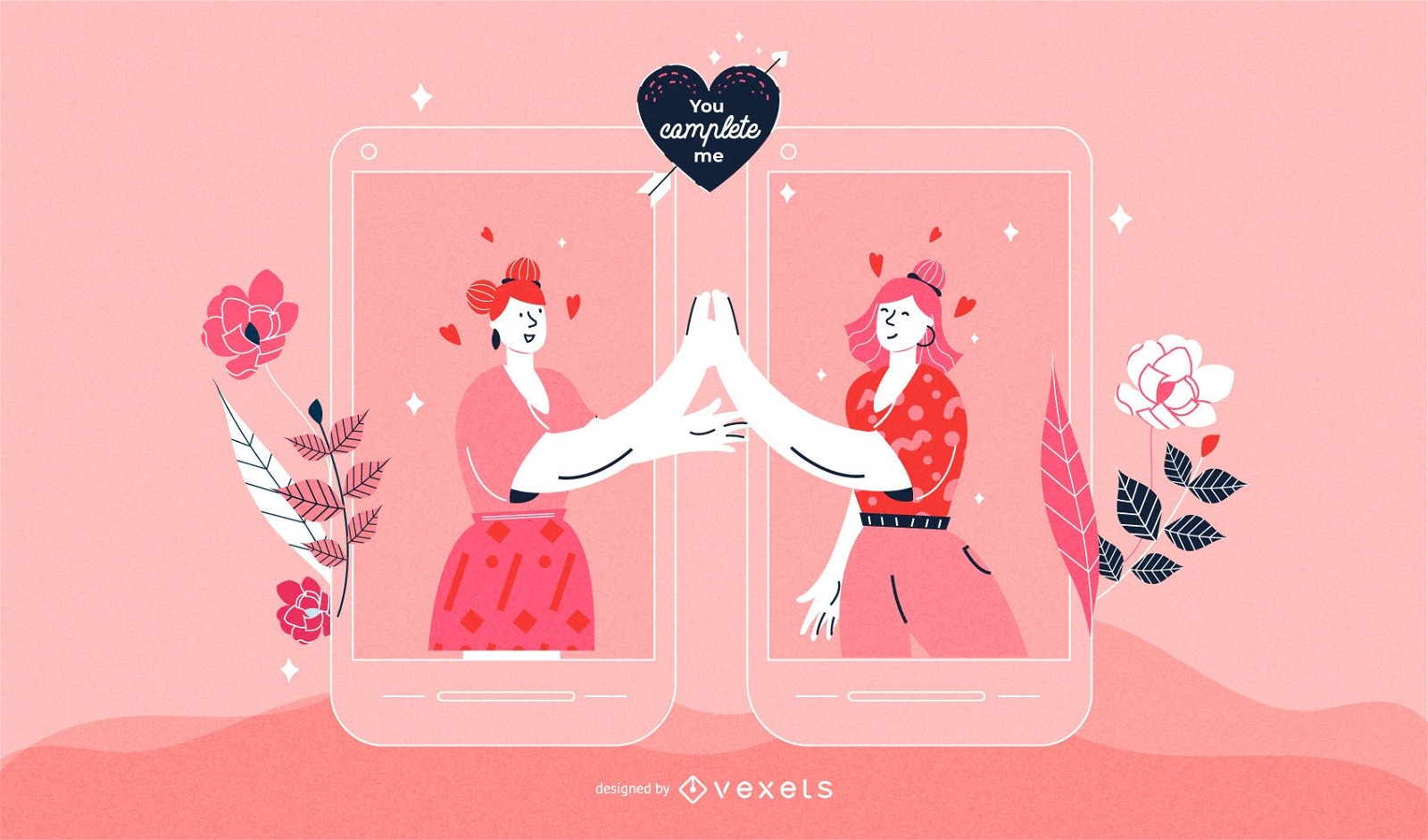 Valentine's Day Women Couple Illustration