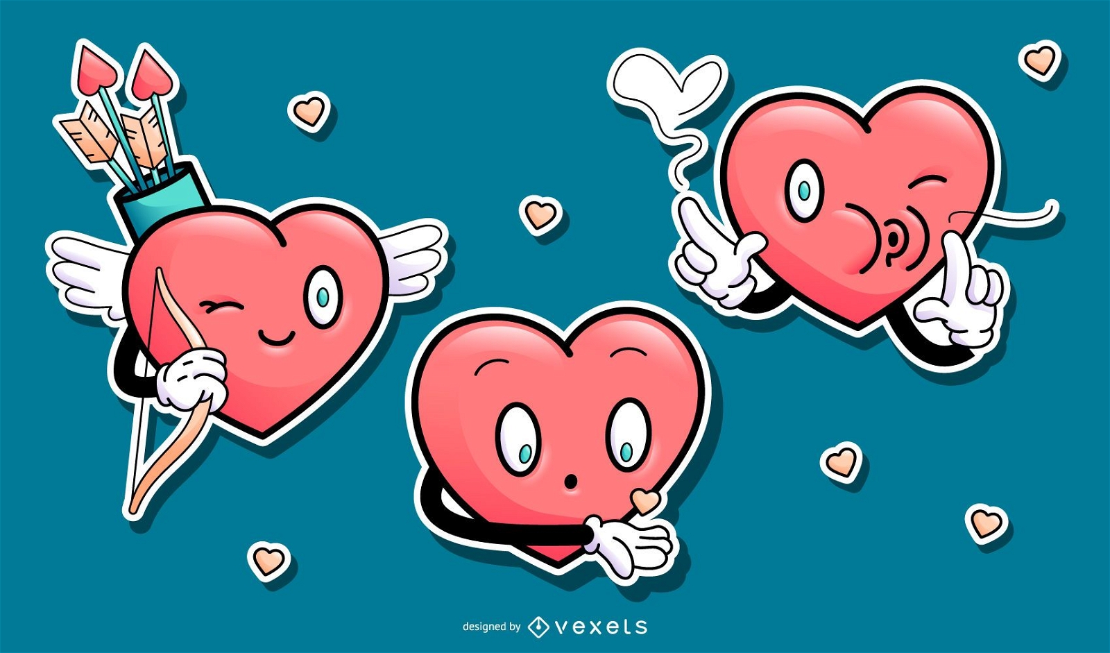 Conjunto de corações felizes de desenhos animados para namorados