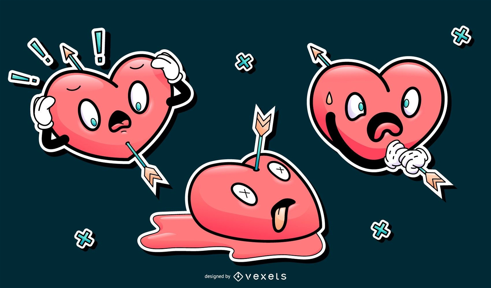 Divertidos dibujos animados de corazones de San Valentín