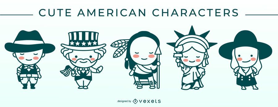 Lindo conjunto de caracteres de trazo americano Lindo conjunto de caracteres de trazo americano