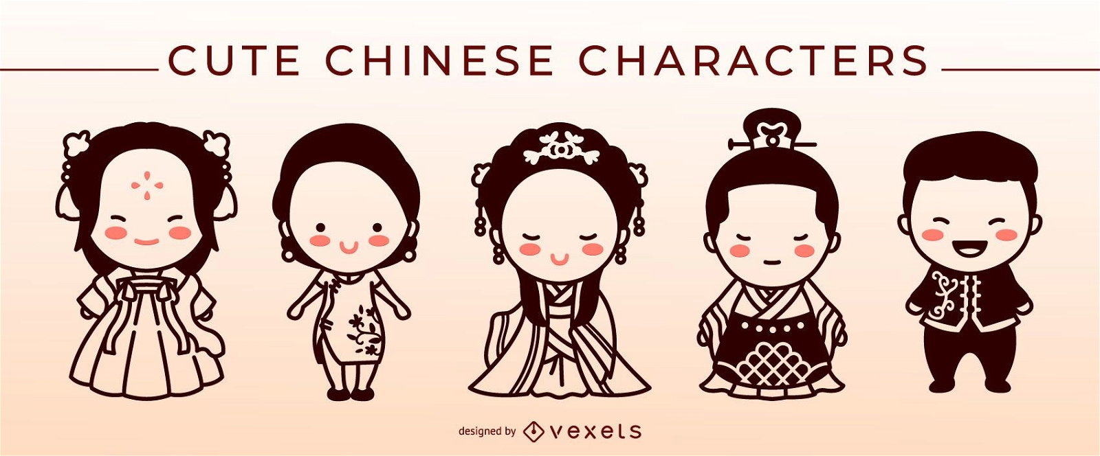 Lindo conjunto de caracteres de trazo chino