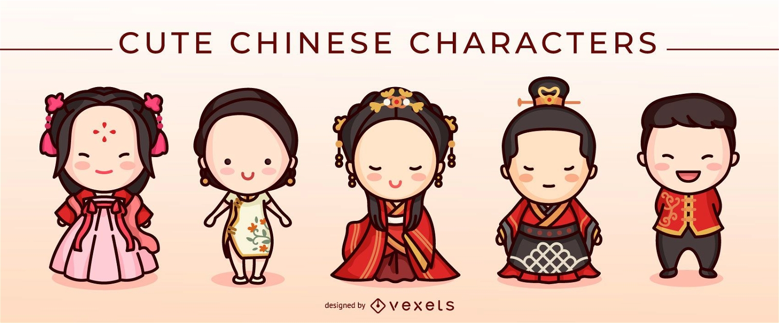 Conjunto de caracteres chineses fofos