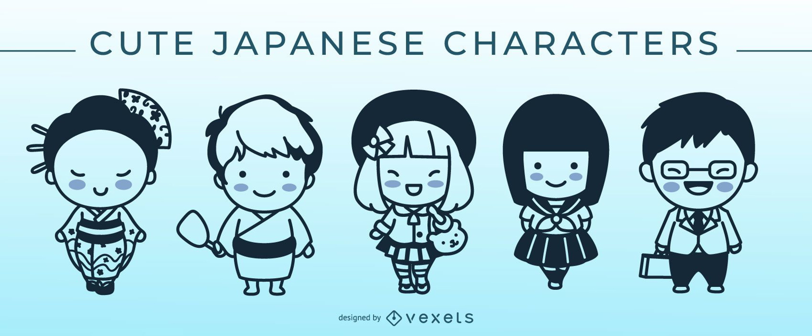 Cute japanese stroke character set