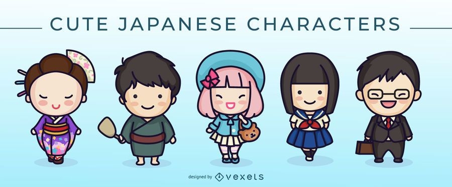 Cute Japanese Character Set - Vector Download