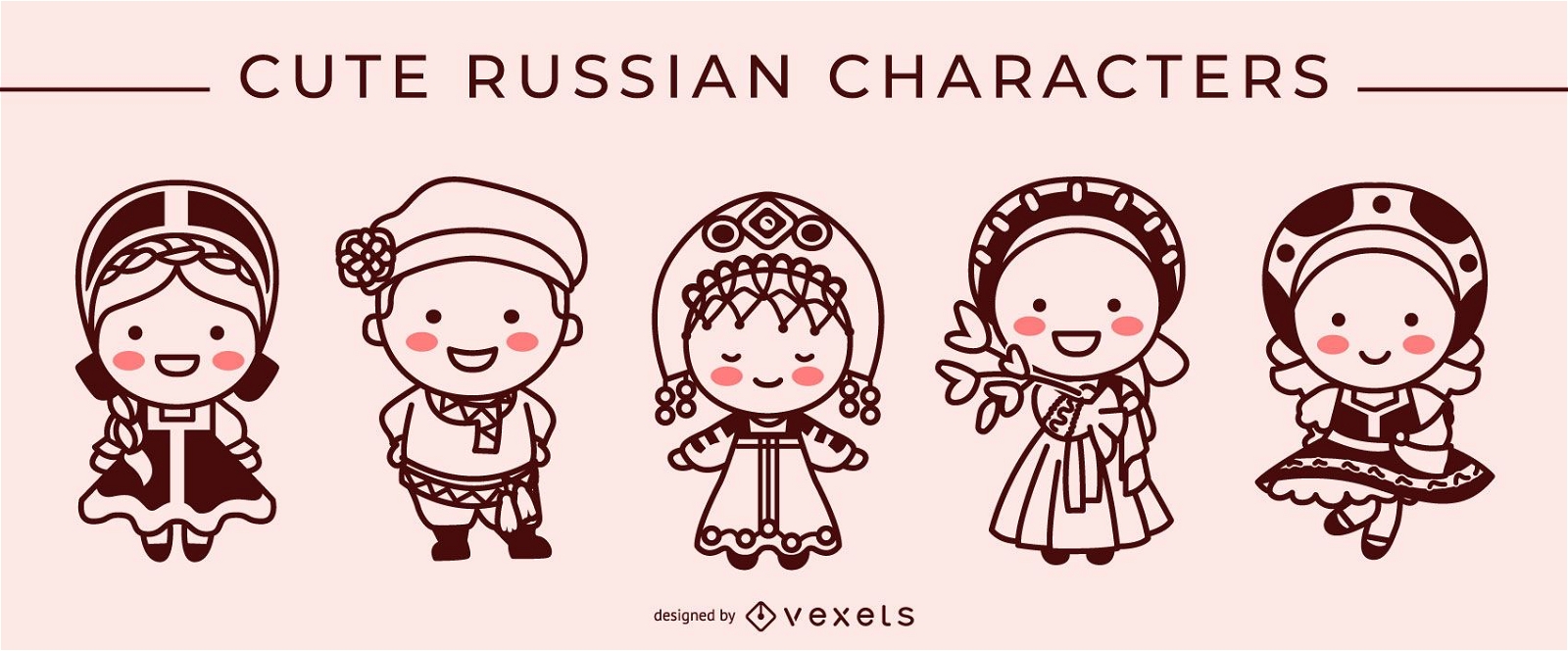 Lindo conjunto de caracteres de trazo ruso
