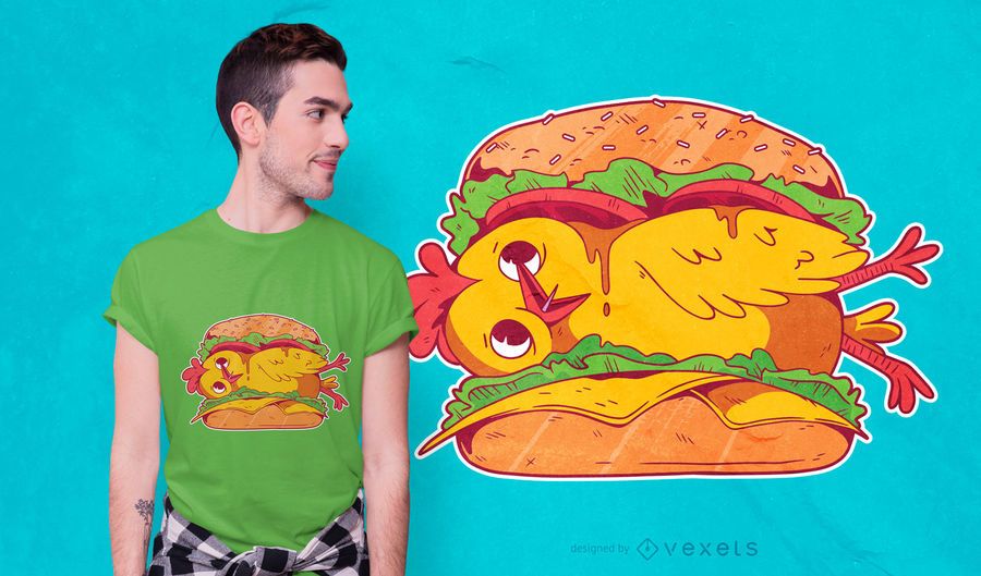 Diseño de camiseta de hamburguesa de pollo Diseño de camiseta de hamburguesa de pollo
