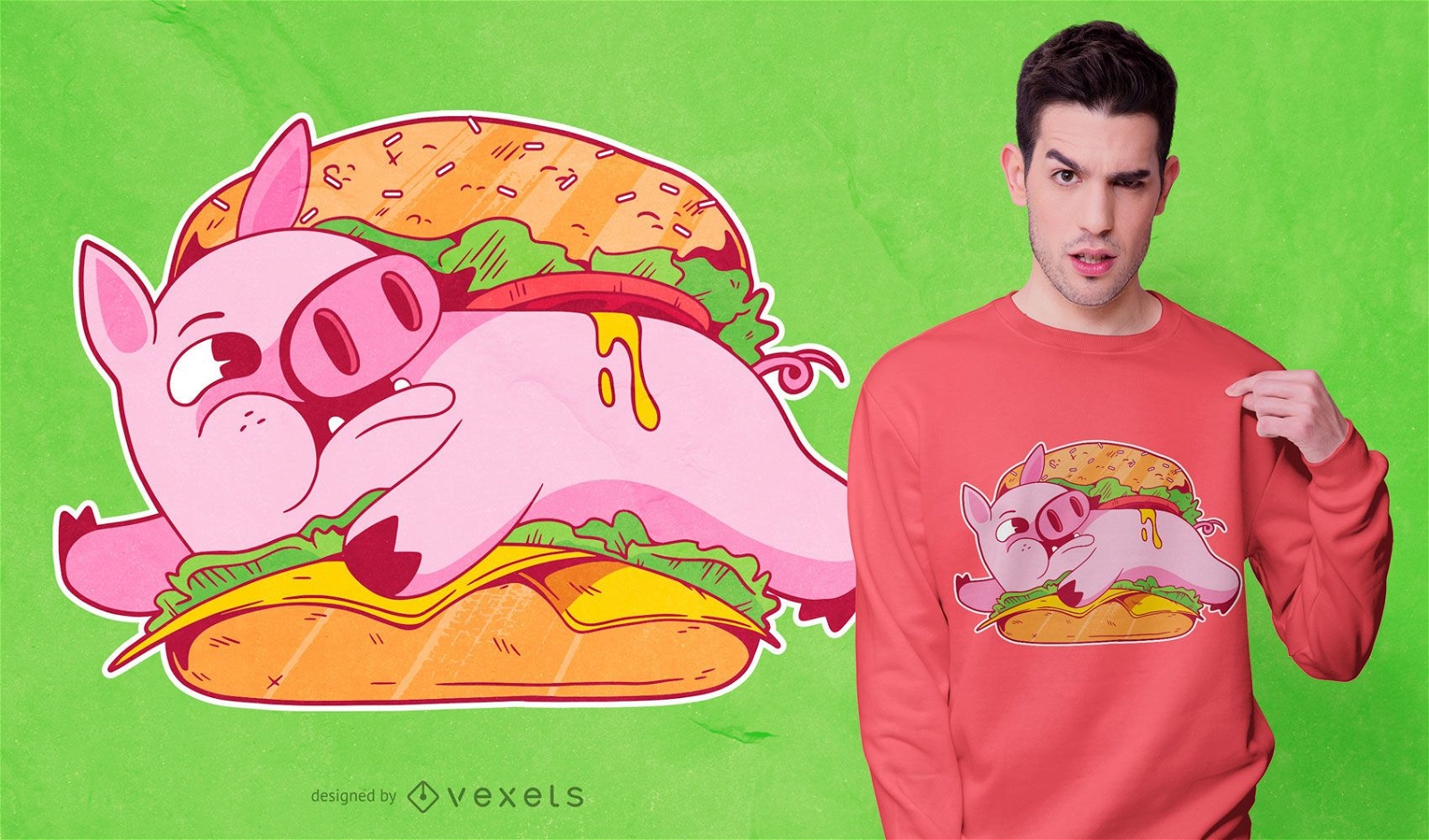 Design de camisetas Hamburger Pig