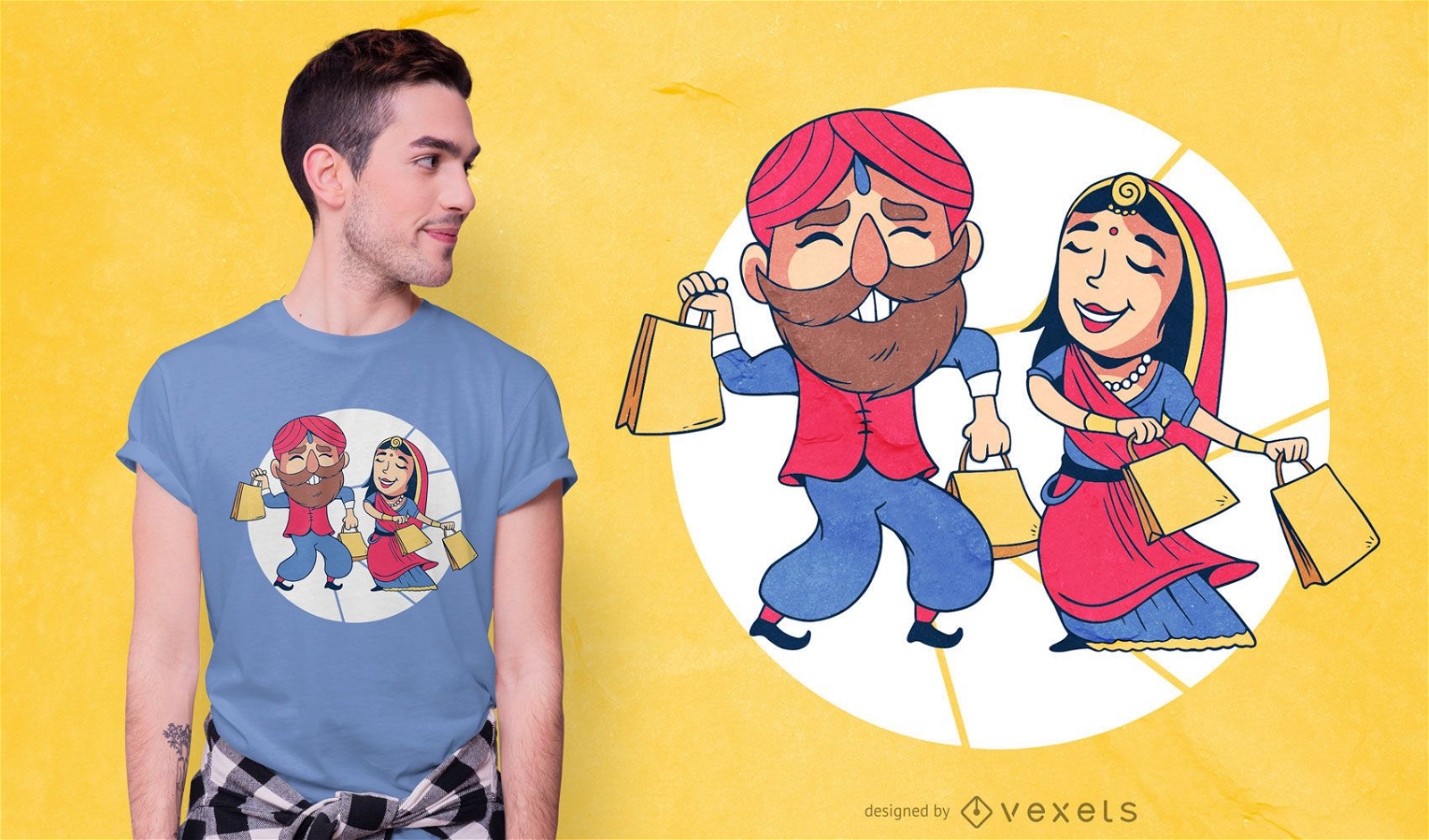 Diseño de camiseta de compras de pareja india
