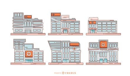 Conjunto de ilustração de edifícios de hospitais