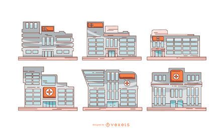 Illustrationssatz des Krankenhausgebäudes
