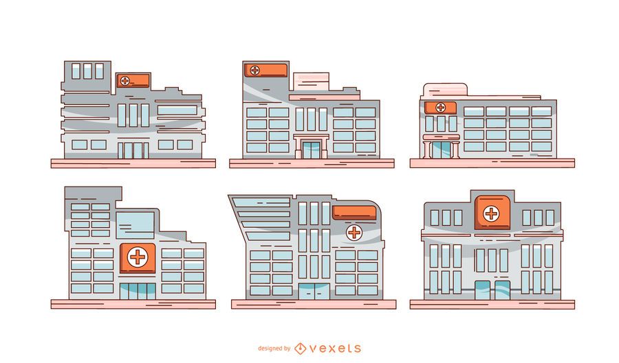 Conjunto de ilustração de edifícios de hospitais Conjunto de ilustração de edifícios de hospitais