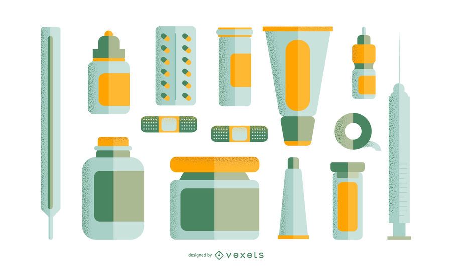 Conjunto de medicamentos de farmácia plana Conjunto de medicamentos de farmácia plana
