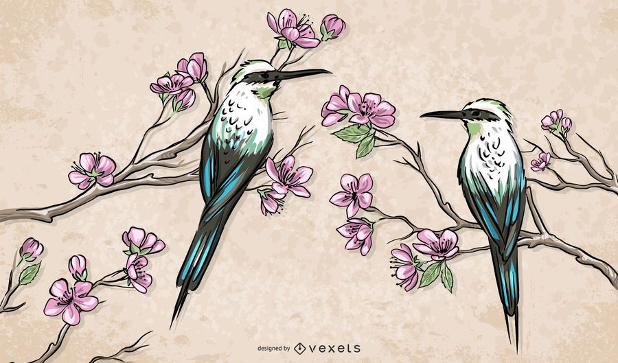 Chinesische Vogel Die Auf Niederlassungs Illustration Stehen Vektor Download