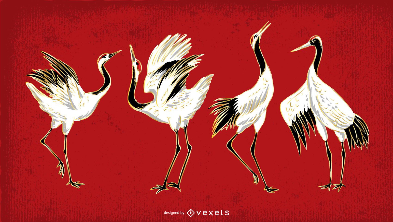Conjunto de ilustração de pássaro guindaste