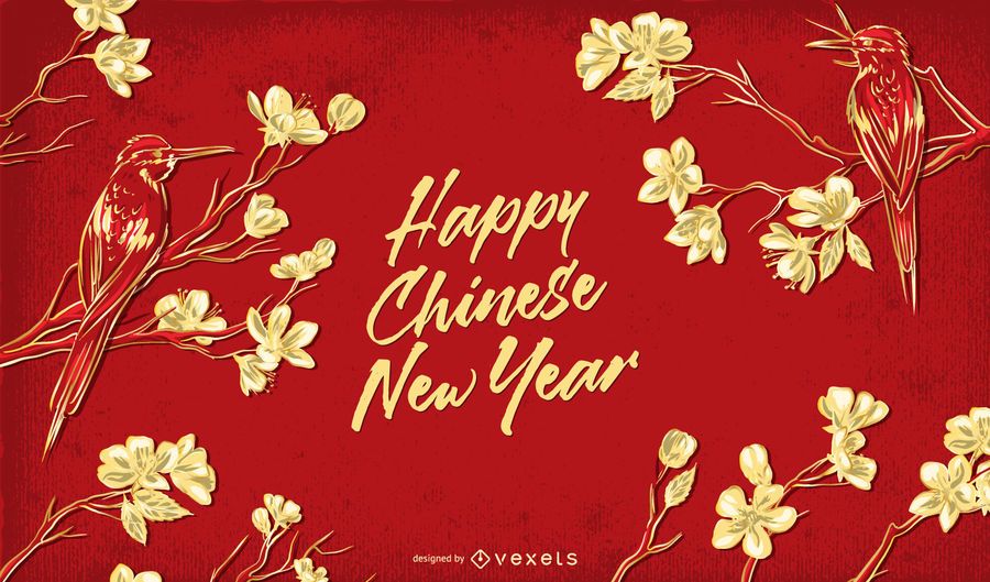 Feliz año nuevo chino ilustración floral Feliz año nuevo chino ilustración floral