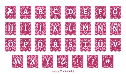 Conjunto de alfabeto de guirnalda de papercut de san valentín