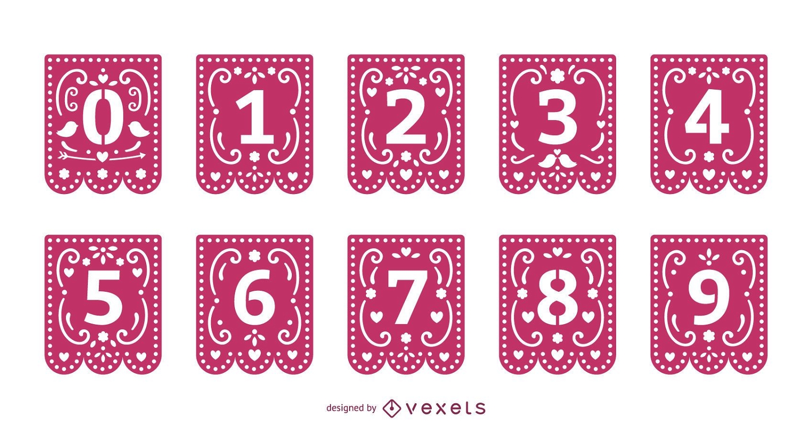 Valentines papercut garland number set