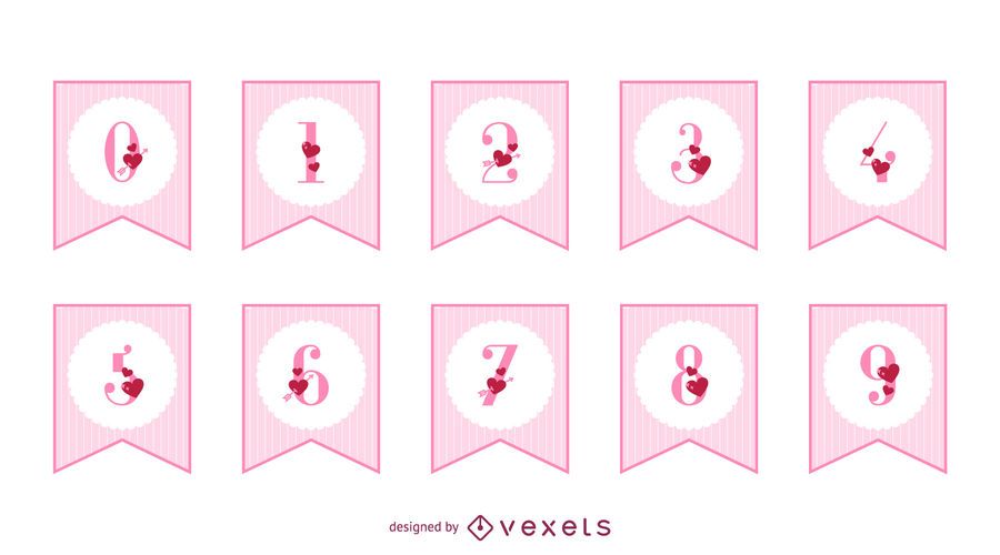 Valentine's day banner numbers set Valentine's day banner numbers set