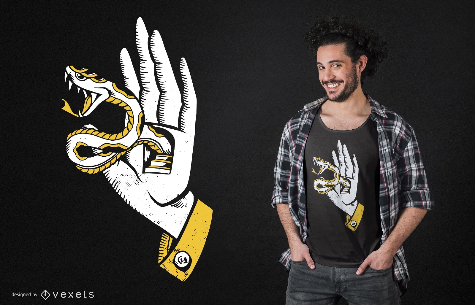 Hand mit Schlangen-T-Shirt Design