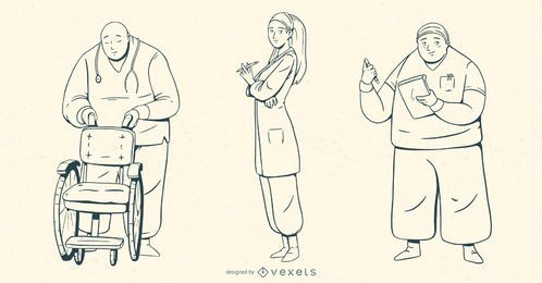 Krankenhaus Menschen Schlaganfall Illustration Set