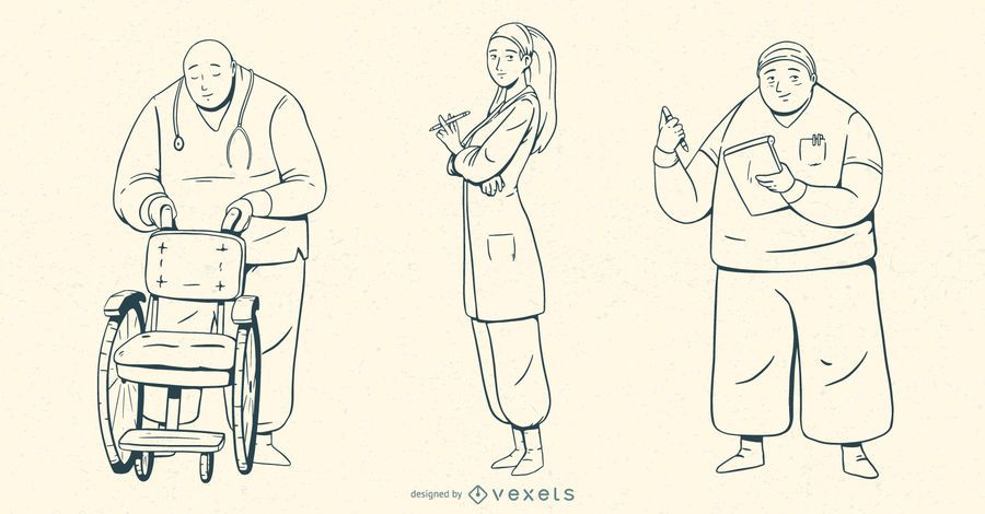 Hospital People Stroke Illustration Set Hospital People Stroke Illustration Set